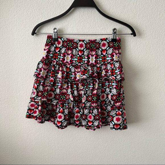 Hanna Andersson tiered skirt black pink red mixed bold floral print - Picture 1 of 6